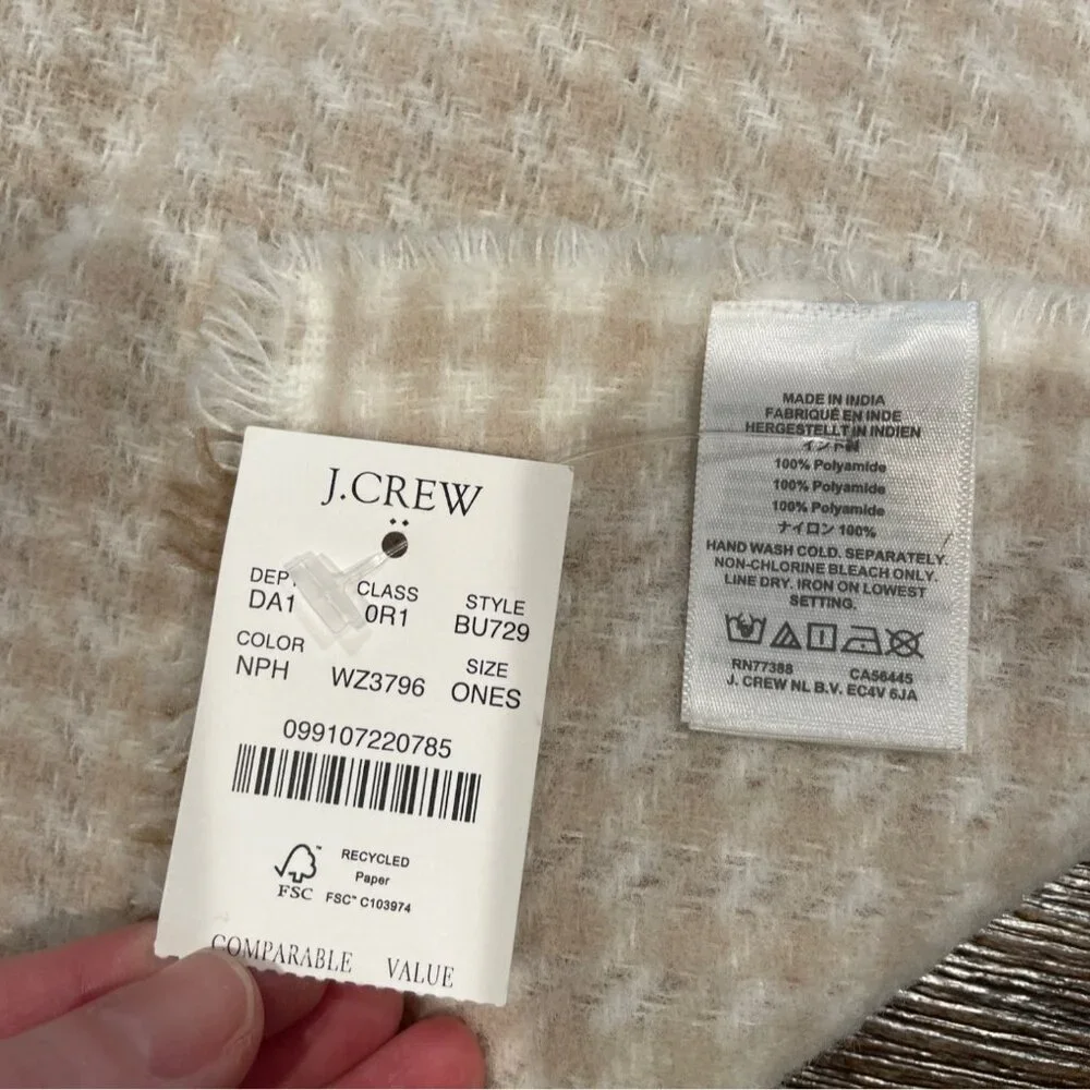 NWT FLAWED J.Crew Factory Marled Reversible Scarf Neutral Plaid Houndstooth Fall